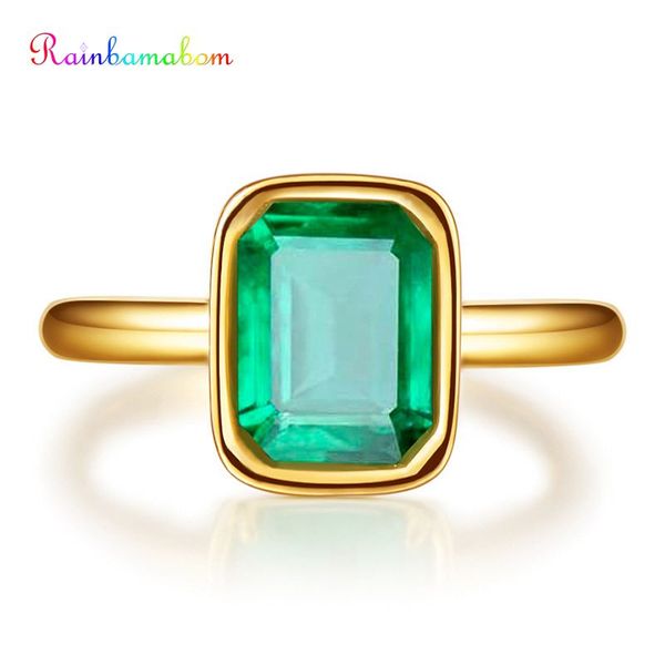 

rainbamabom 925 solid sterling silver emerald gemstone wedding engagement cocktail yellow gold ring fine jewelry gifts wholesale, Golden;silver