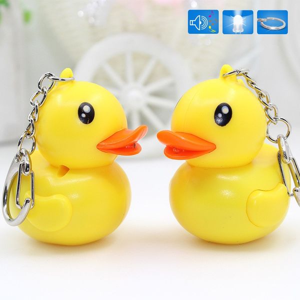 

creative led yellow duck keychain with sound animal series rubber ducky key ring toys doll gift, Silver