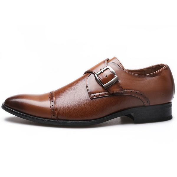 

men business formal pu leather shoe pointed toe dress shoes fashion buckle office footwear big size male party wedding footwear, Black