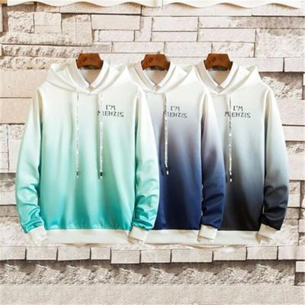 

mens autumn fashion letter printed long sleeve loose casual round neck male thin breathable clothing gradient hooded tshirt, White;black