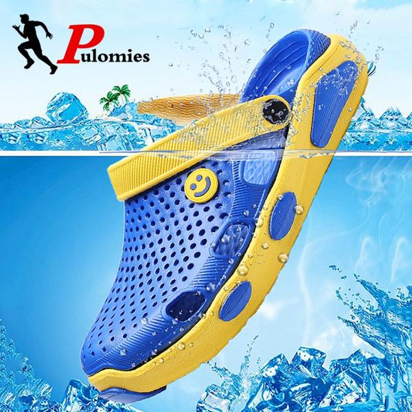 

pulomies summer men sandals men slippers casual home slippers quick hole garden shoes beach sandals bathroom, Black
