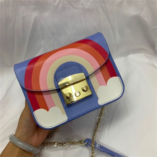 

new ladies leather messenger bag chain printed shoulder bag cute girl rainbow pattern fresh graffiti small square bag