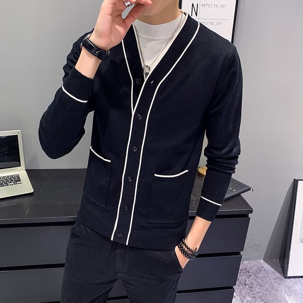 

autumn jersey navidad hombre fashion spelling color sweater cardigan type male knitting loose coat black herren pullover winter, White;black