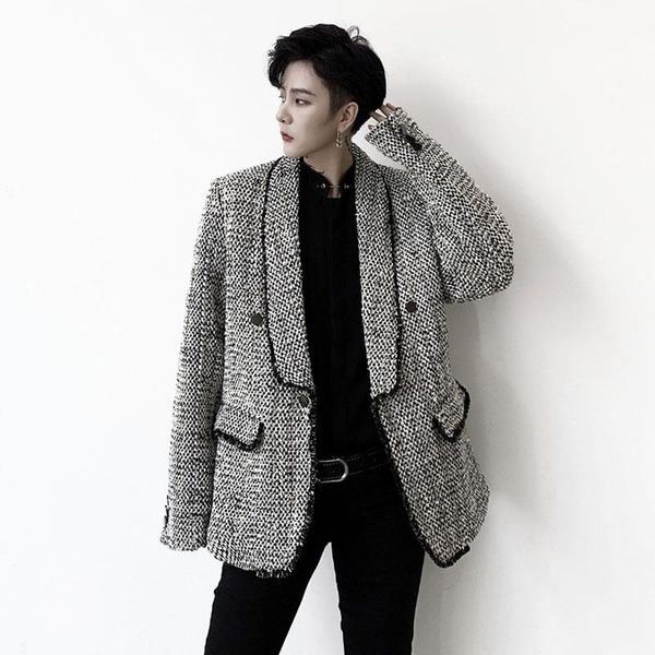 

мужчины женщины осень зима приталенный fit блестки блестящий повседневный костюм пиджак верхняя одежда мужской уличный стиль старинные блейз, White;black