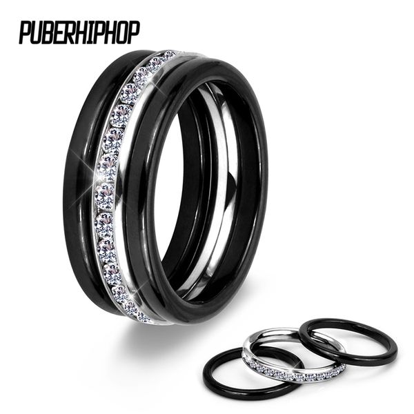 3 pezzi / set anelli colorati moderni set anelli in ceramica salute innocua con cristallo di pietra bianca per anello caldo in acciaio inossidabile da donna