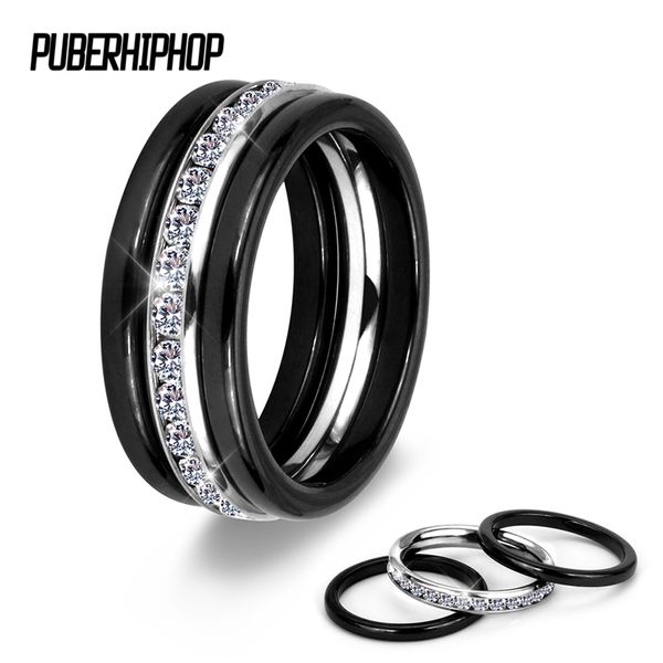 3 Teile/satz Moderne Bunte Ringe Set Harmlose Gesundheit Keramik Ringe Mit Weißem Stein Kristall Für Frauen Edelstahl Heißer Ring