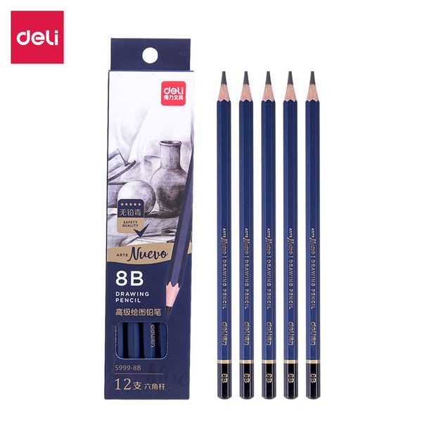 

deli 8b pencil wood student sketch sketching 12pcs/box s999 art office supplies drawing pencils set