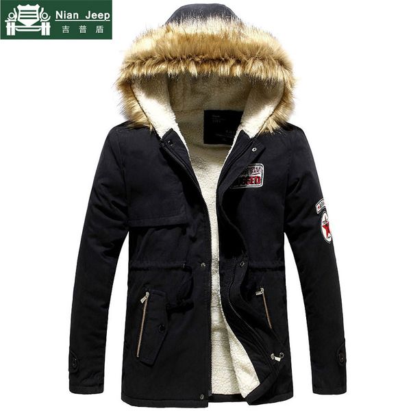 

parka men winter jacket men thick slim fur hooded outwear warm coat casual solid brand outwear clothing plus size s-4xl, Black