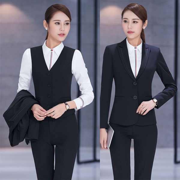 

formal professional business work suits with 3 piece jackets + pants + vest for ladies office blazers outfits trousers sets, White;black