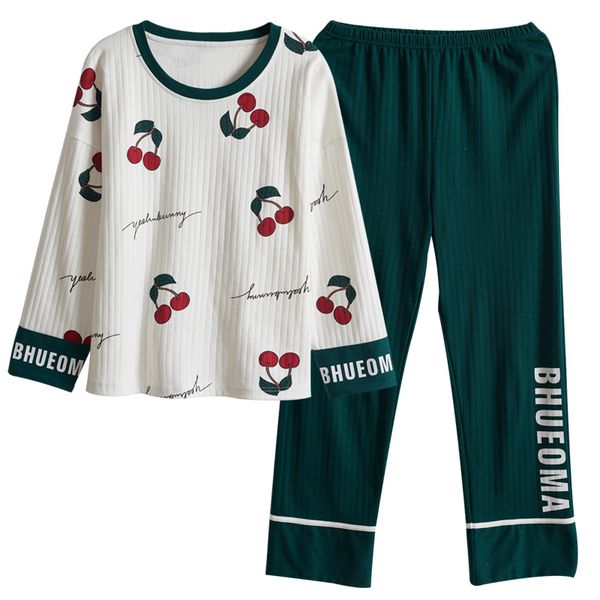 

autumn pyjamas women cotton pajamas set plus size -4xl pijama mujer long sleeve casual 2pcs/set female sleepwear homewear, Black;red