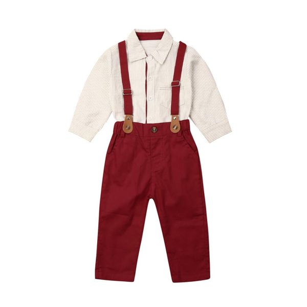 

pudcoco infant baby boy autumn winter 2pcs christmas long sleeve shirt bib pants gentleman xmas outfit set for 9-24months, White