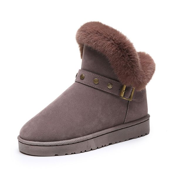 

2019 new mid barrel winter korean flat bottom mid mouth solid color buckle fur edge warm snow boots all kinds of women's boots, Black