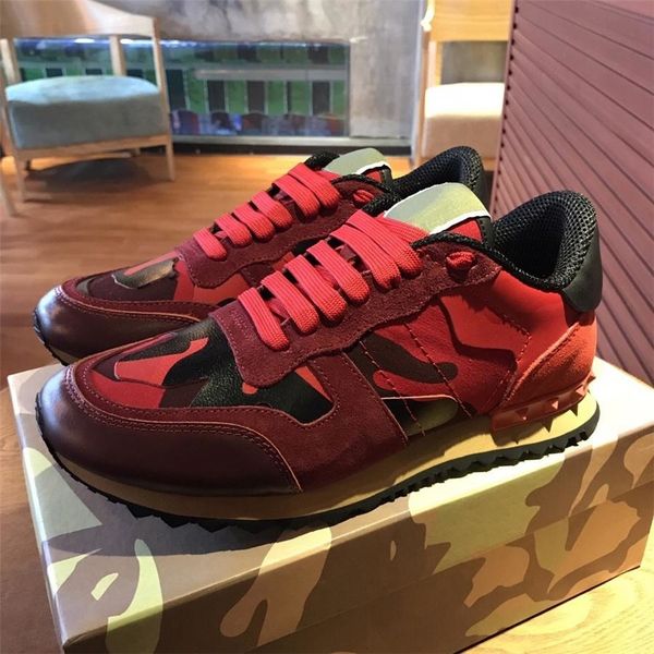 

new shoes[with box] camouflage rockrunner trainer lace sneaker fabric canvas leather outdoor running shoes sneakers casual shoes for flat, Red;white
