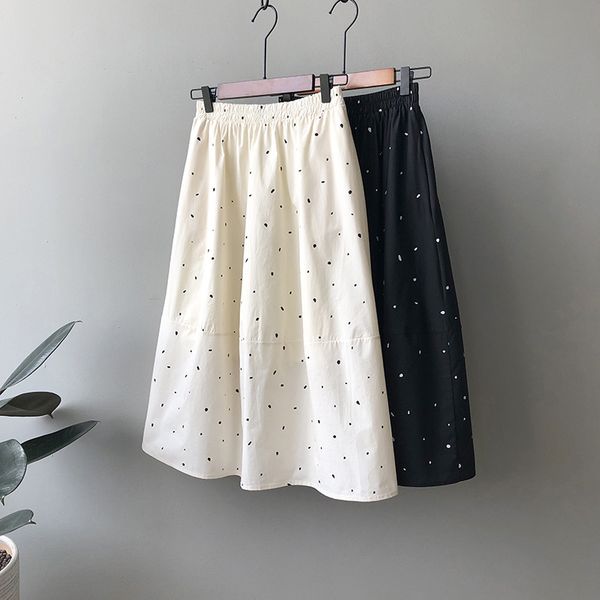 

2020 summer vintage french style loose skirts women high elastic waist polka dot printed streetwear female bottom skirts, Black