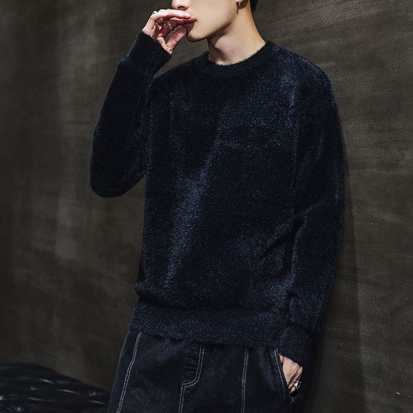 

winter plus velvet sweater men's warm fashion solid color casual o-neck sweater pullover man wild slim long-sleeved, White;black