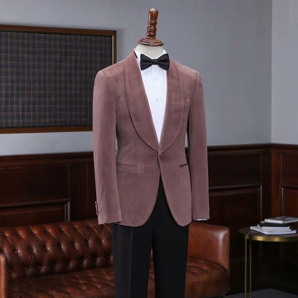 

new arrival pink velvet men suit for wedding blazer party dinner groom wear blazer man wear 2 pieces (jacket+pants, White;black