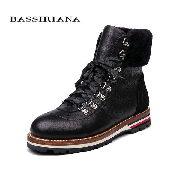 

bassiriana 2018 new winter ankle women's boots natural leather flat women's boots size 35-40 ing, Black