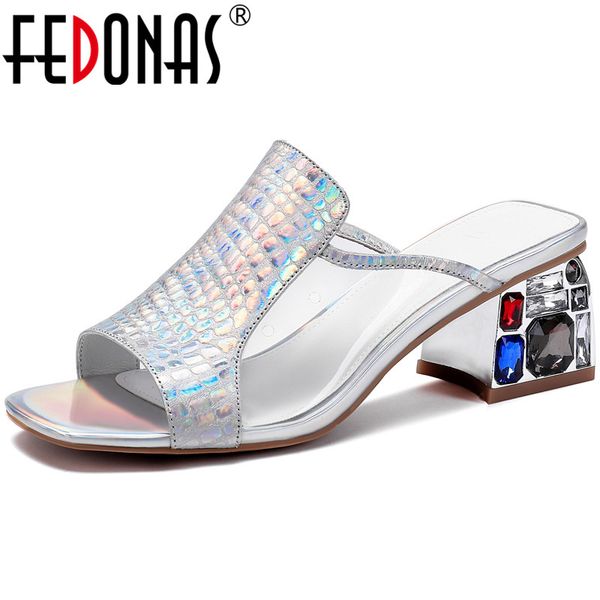 

fedonas crystal classic design genuine leather women sandals famale new arrival high heels pumps office lady summer shoes woman, Black