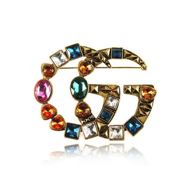

colorful crystal vintage brooch women letter luxury brooch suit lapel pin for gift party jewelry epacket shipping, Gray