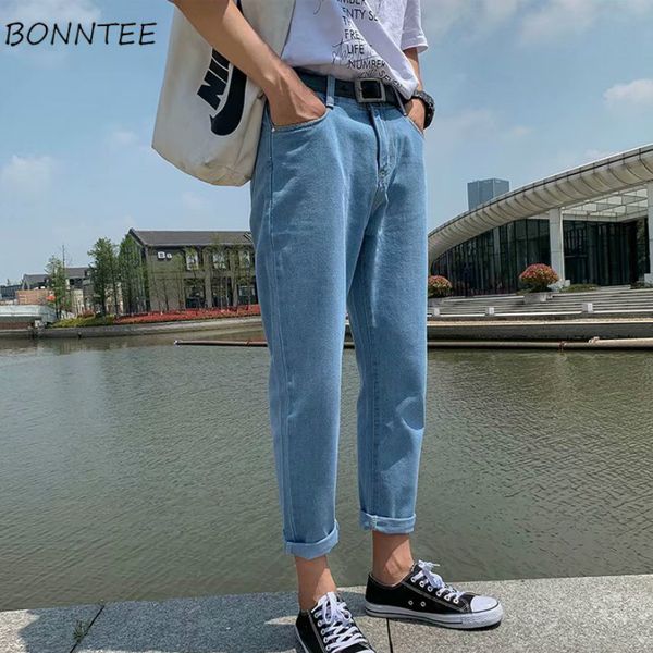 

мужчины джинсы пяты bundle mens thin chic плюс размер 2xl досуг корейского стиль твердого все матч простого harajuku mens, Blue