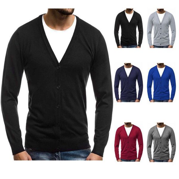 

european style men's slim cardigan knitwear solid color long sleeve button knitted cardigan slim fit outwear, White;black