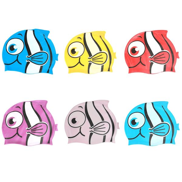 

swimming cap children ear protect boys girls silicone waterproof kids piscina swim pool caps elastic fish cartoon diving hat