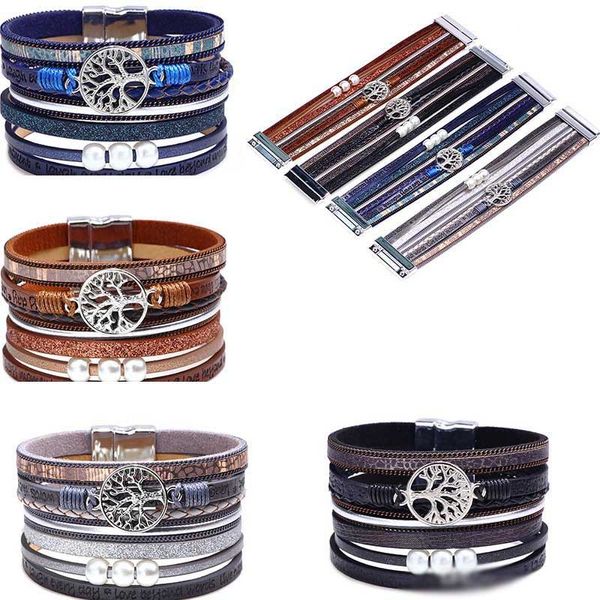 Модные браслеты из искусственной кожи с жемчугом 2019 года Новые горячие продажи Tree Of Life кулон браслет Чешские браслеты с веревкой браслеты для женщин