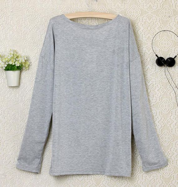 

fashion women love heart printed long sleeved round neck t-shirt, White