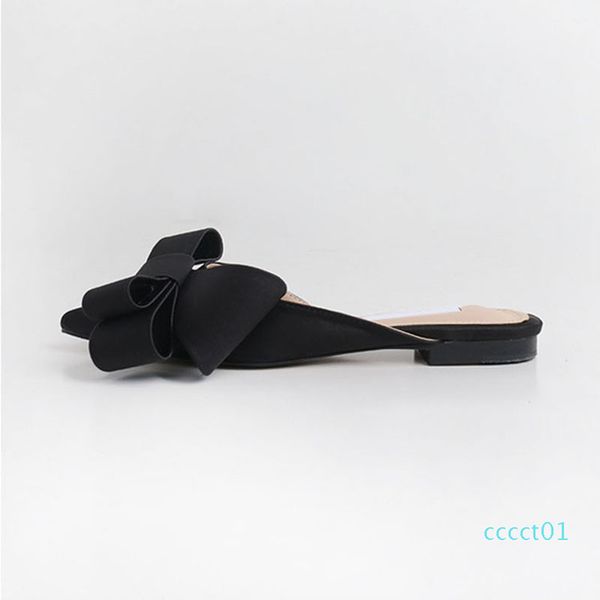 

pointed toe slippers women flat mules women shoes bow tie slippers baotouflat heel sets semi ct01, Black