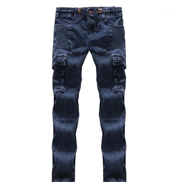 

cotton tether casual jeans mens designer jeans blue pleated pencil jeans regular mid waist mens pants