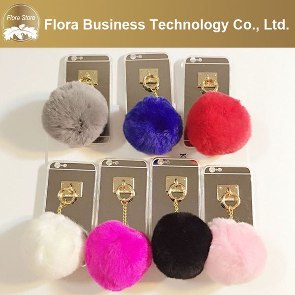 

Free Shipping New Design Alum Mirror Back with fur pom & butterfly Cell Phone Cases Mobile Cover For iPhone 7 8 X Max wholesale