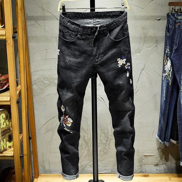

мужские дизайнерские джинсы сезонные джинсы прямые тонкие свободные вышитые повседневные брюки хлопчатобумажные джинсовые брюки, Blue