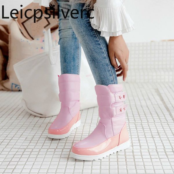 

autumn and winter the new fashion round head metal decoration low-heeled wedge middle tube women's snow boots 28-40, Black