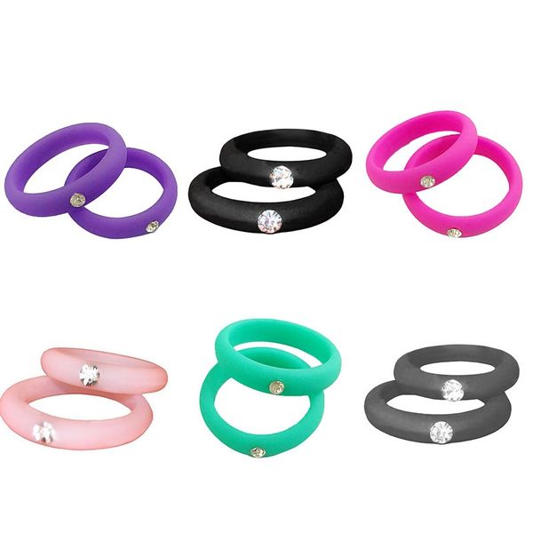 

6pcs/set crystal colorful silicone wide rings for women creative fashion round rings gifts set jewelry wedding engagement, Golden;silver