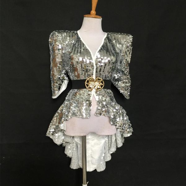 

festival celebration performance women nightclub jazz dancer stage wear tuxedo costume sequins belt clothing silver black gold, Black;red