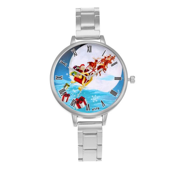 

christmas quartz watch alloy strap round dial watches gifts women watches with xmas printing ll@17, Slivery;brown