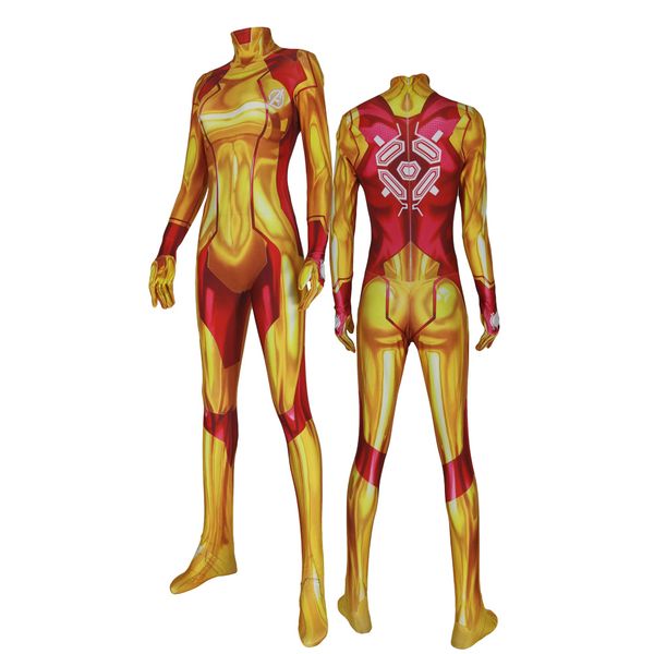 

kids samus iron cosplay costume halloween samus zero superhero lycar zentai bodysuit party jumpsuit, Black;red