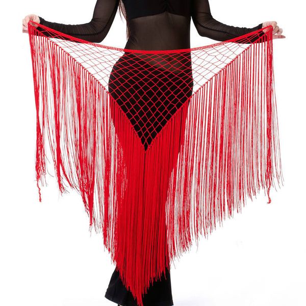 

belly dance costume tribal tassel hip scarf wrap belt skirt fringes 13 colors, Black;red