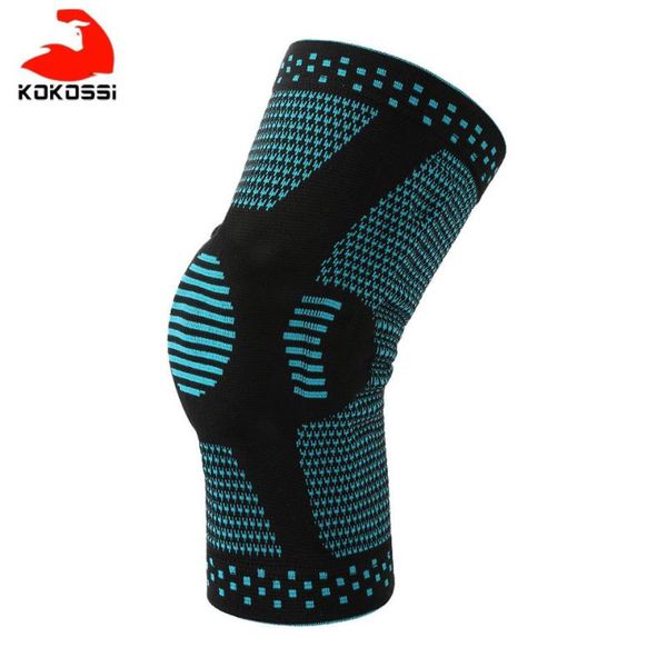 

kokossi 1pcs knee patella protector brace silicone spring knee pad basketball compression sleeve support sports kneepads, Black;gray