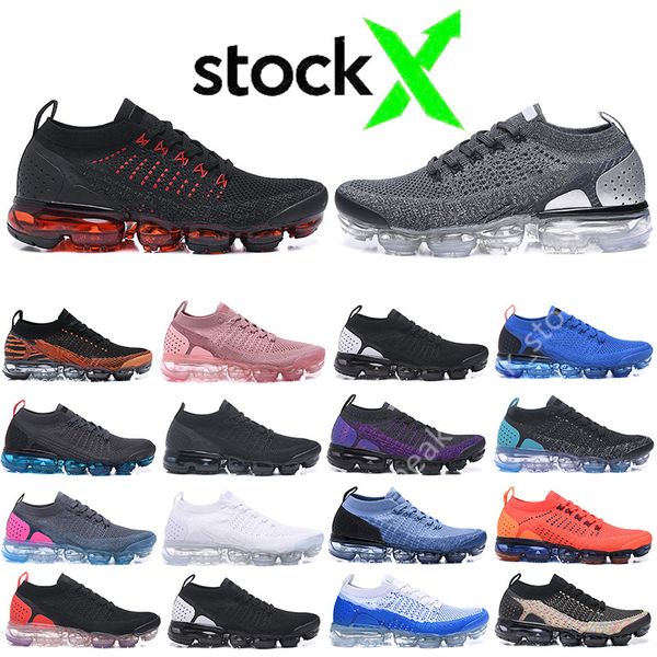 

stock x 2018 cushion fly 2.0 triple black white men running shoes women breathable chaussures knit sneakers mens trainers zapatos