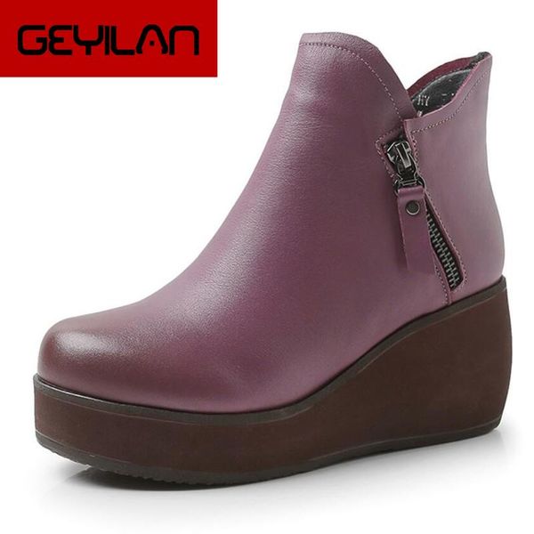 

fashion genuine leather women boots winter shoes casual moccasins women boots wedges shoes handmade woman, Black
