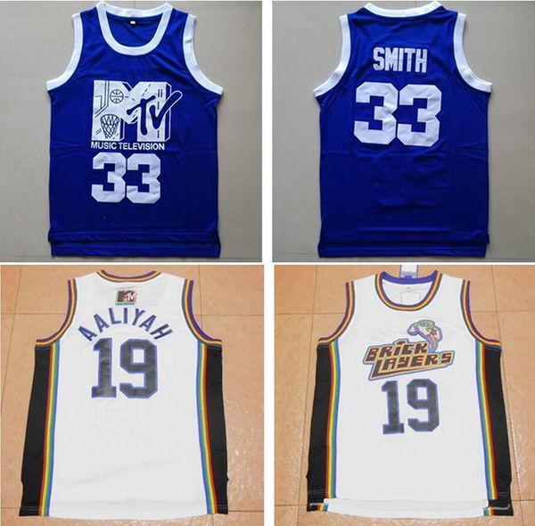 

mens mtv bricklayers #19 aaliyah jersey white music television rock n jock blue #33 smith music television movie jerseys mix order, Black;red