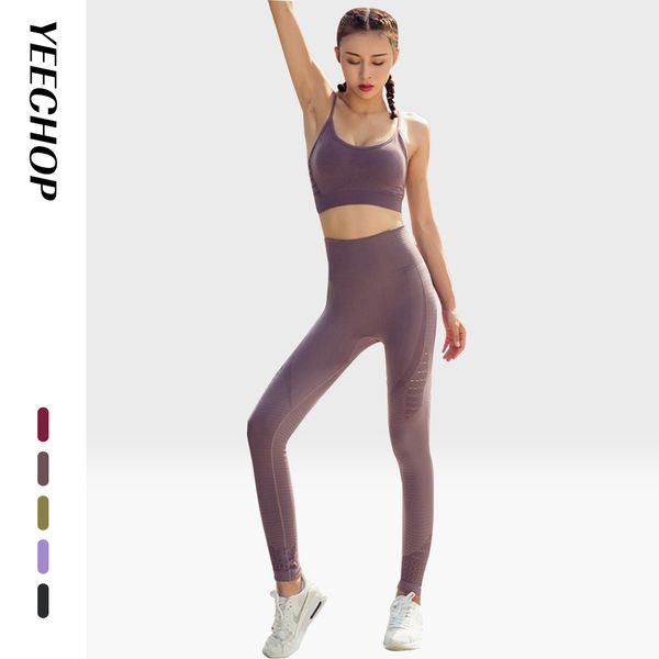 

yeechop бесшовных йог набор женщины фитнес одежда спортивной женщина g леггинсы проложенного push-вверх strappy спортивного бюстгальтер 2 шт