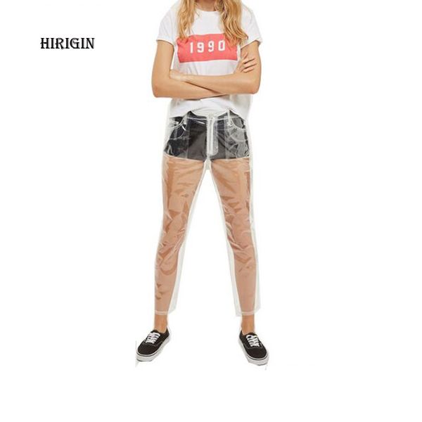 

hirigin 2020 rare transparent jeans waterproof pvc plastic jeans trousers, Blue