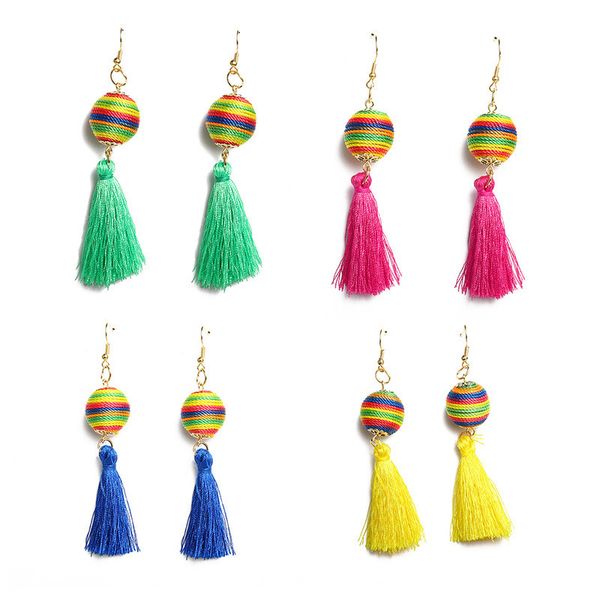 

sexemara small tassel earrings for women fashion jewelry bohemian wool ball statement fringed tiny drop earring female jewellery, Silver