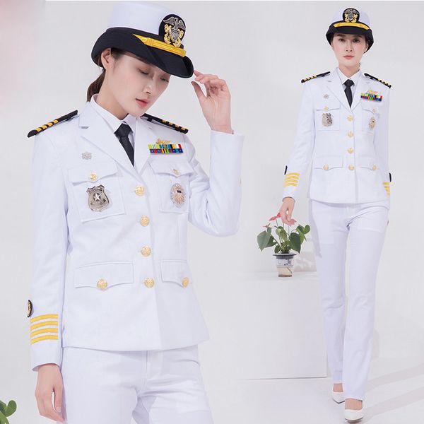 

international navy woman uniform luxury yacht captain clothing global us europe navy dinner party garment performance suits madam, Black;white