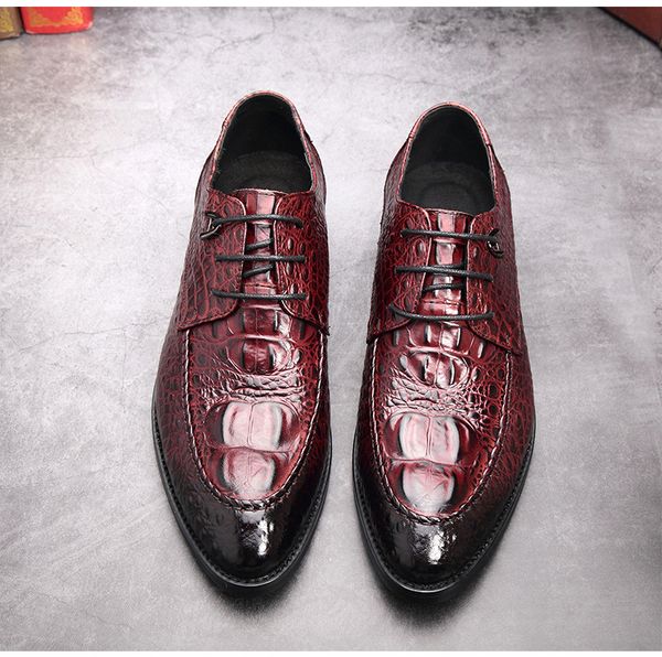 

business dress shoes men's leather breathable men's leather alligator pattern soft bottom england pointed shoes, Black