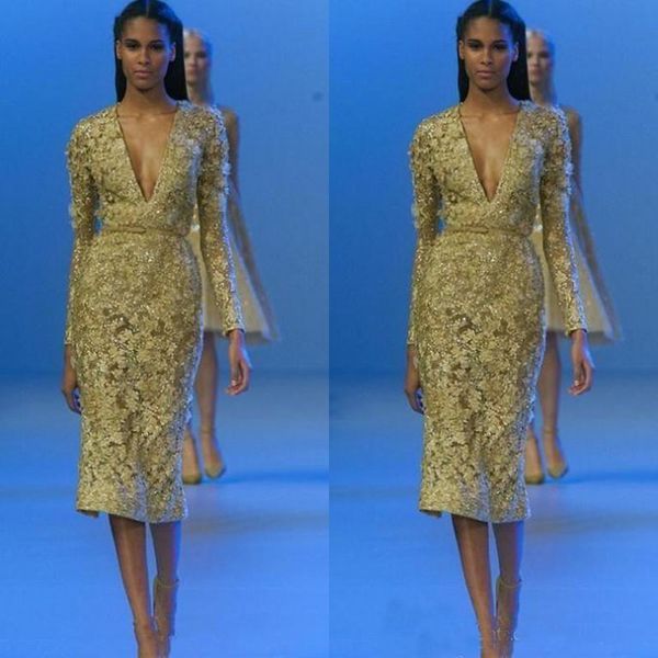 

2020 elie saab tea-length sparkly lace evening dresses long sleeves cocktail dresses short sequins applique prom gowns, Black;red