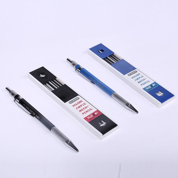 

2.0 mm metal mechanical pencils 2b lead holder drafting drawing pencil set with 12 pieces leads writing school gifts stationery, Blue;orange