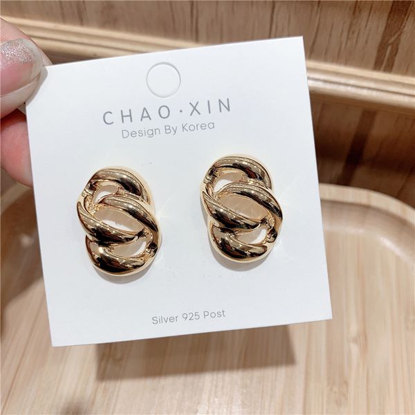 

европа америка преувеличены золото металл twist большие серьги 925 серебряные иглы элегантные простые геометрические серьги нерегулярной жен, Silver